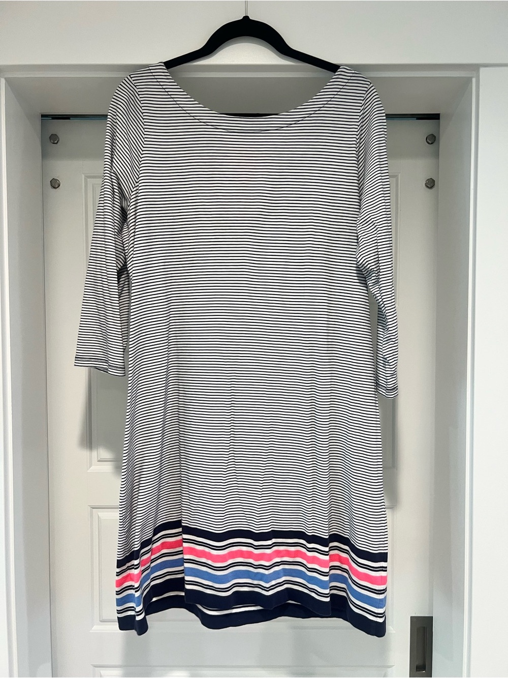 Lilly Pulitzer Navy & White Striped Knit Dress with Pink and Light Blue Hem